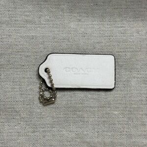 COACH 2.25" Hang Tag Fob Bag Charm Chalk White Leather, Silver Ball Chain